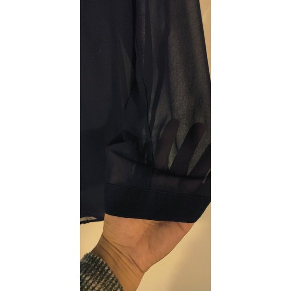 BEE STITCHED NAVY SHEER LIGHT WEIGHT POCKET BLOUSE SHIRT WOMENS SIZE LARGE L - Picture 10 of 10